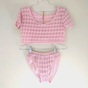 90s Eyelet Crop Top & Hi Cut Panty Set